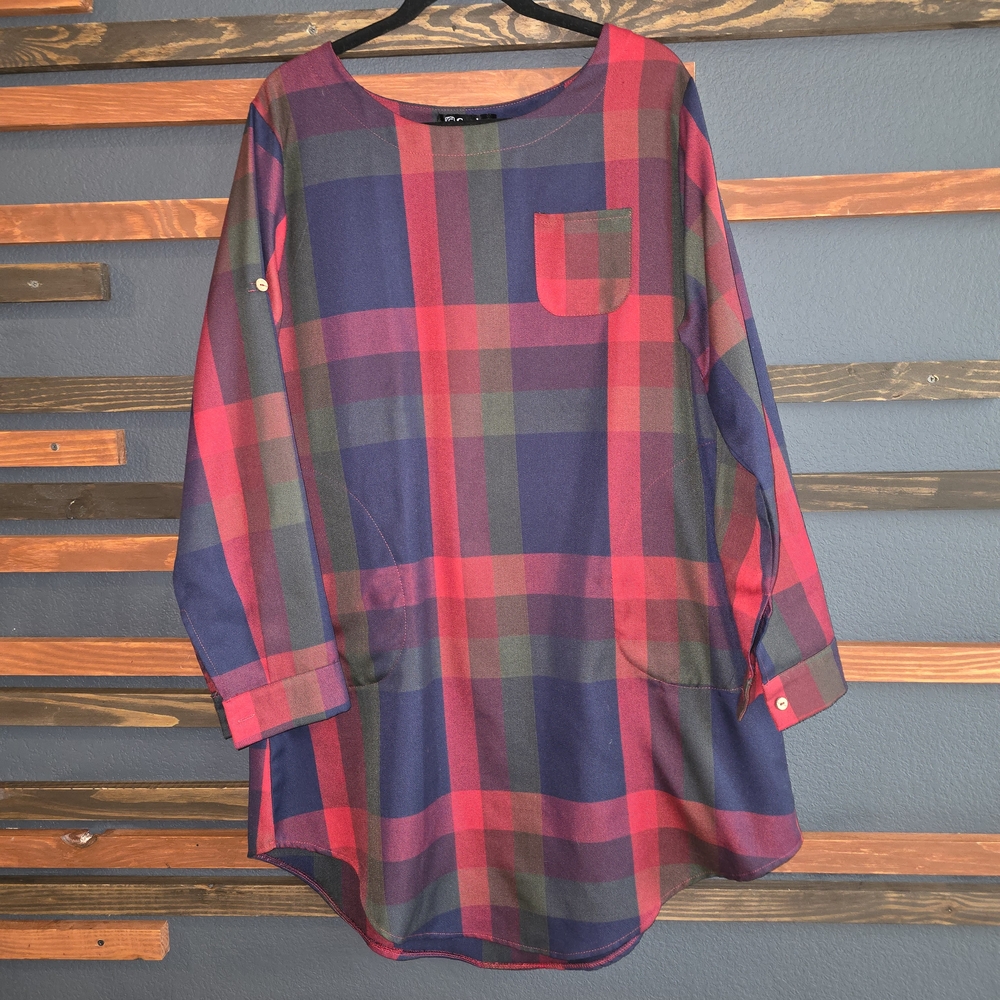 Cupshe Plaid Long Sleeve Tunic Top Dress With Pockets XL. Fall Winter